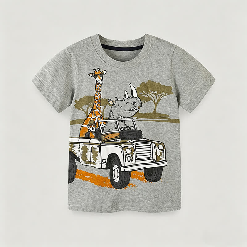 Graues T - Shirt mit Nashorn- und Giraffenmotiv für Kleinkinder - Grau - 7Y - image 1