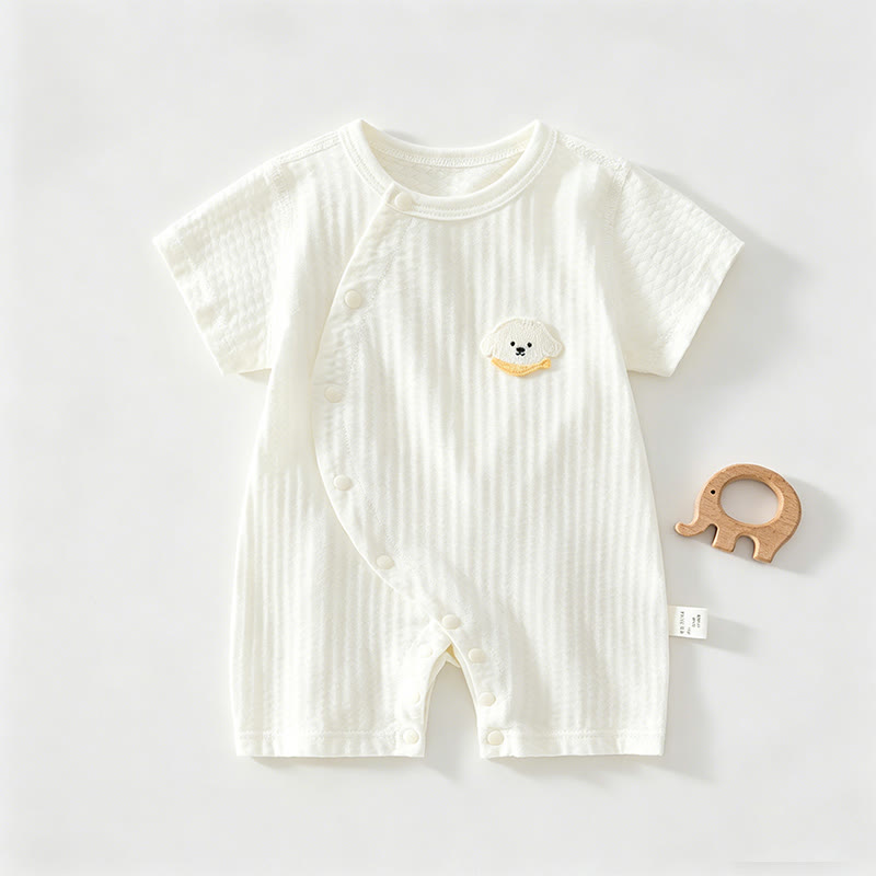 Baby Strampler mit Einfarbig Hundemotiv und Druckknöpfen Strampler - Beige - 18-24M - image 2