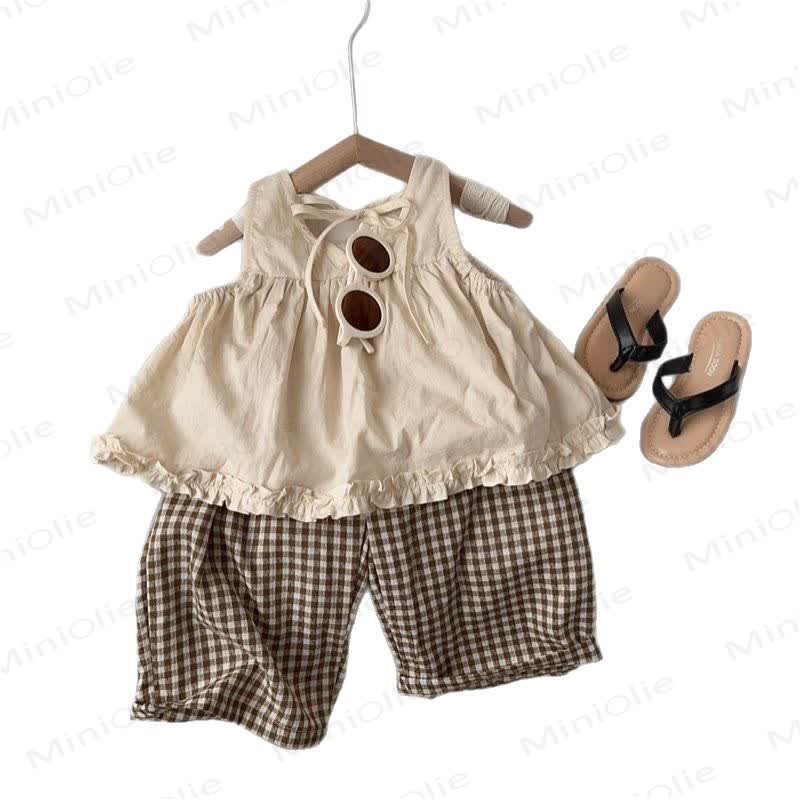 Set aus Baumwoll-Rüschen Tanktop und Plaid Hose für Kleinkind und Kinder-Mädchen - image 5