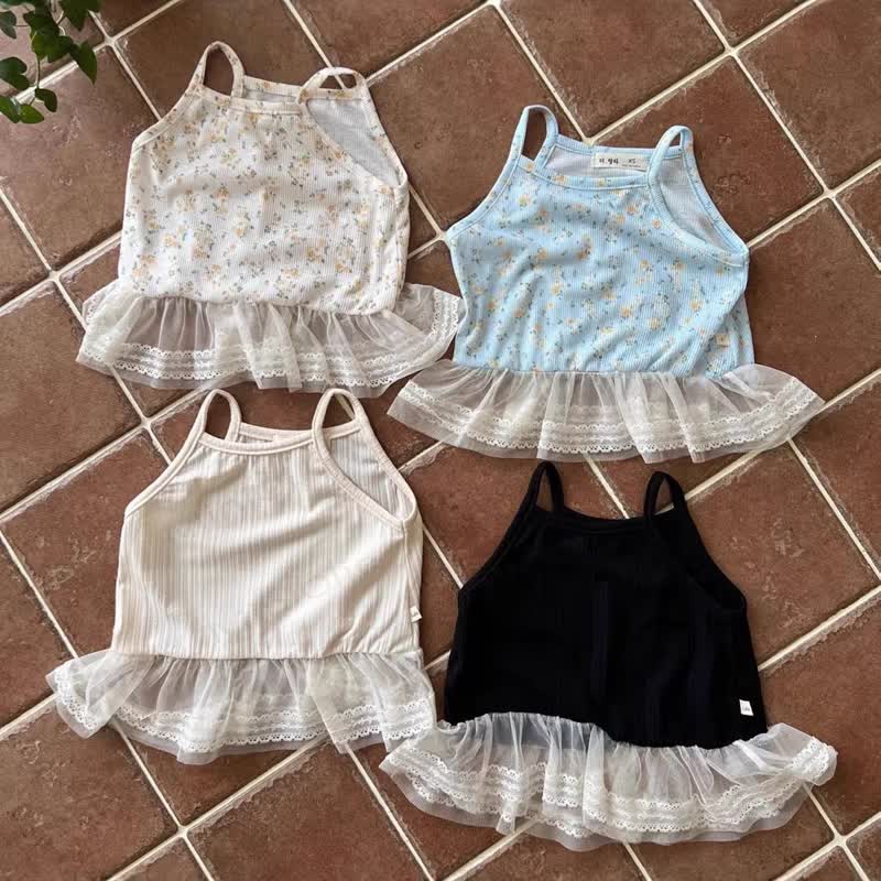 Set aus geripptem Lace - Tanktop und Shorts für Baby und Kleinkind-Mädchen) mit Gerippt und Spitze - Blau - 4-5J - image 4