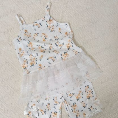 Set aus geripptem Lace - Tanktop und Shorts für Baby und Kleinkind-Mädchen) mit Gerippt und Spitze - Weiß - 4-5J - image 5