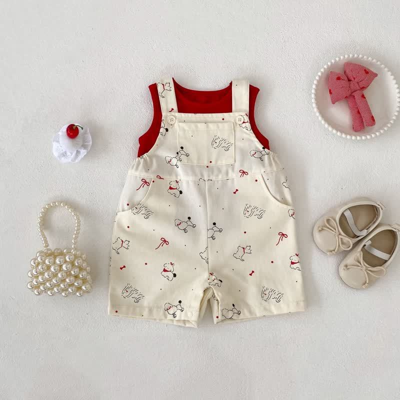 Zweiteiliges Set aus Tanktop und Overalls mit Tier aus Baumwolle für Baby und Mädchen - image 1