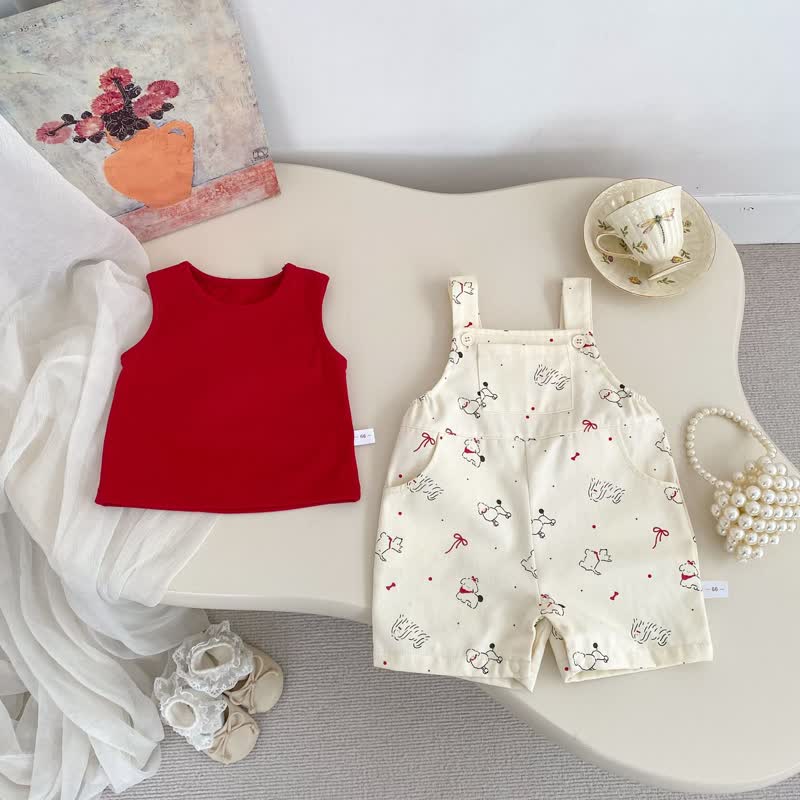 Zweiteiliges Set aus Tanktop und Overalls mit Tier aus Baumwolle für Baby und Mädchen - Beige - 4-5J - image 2