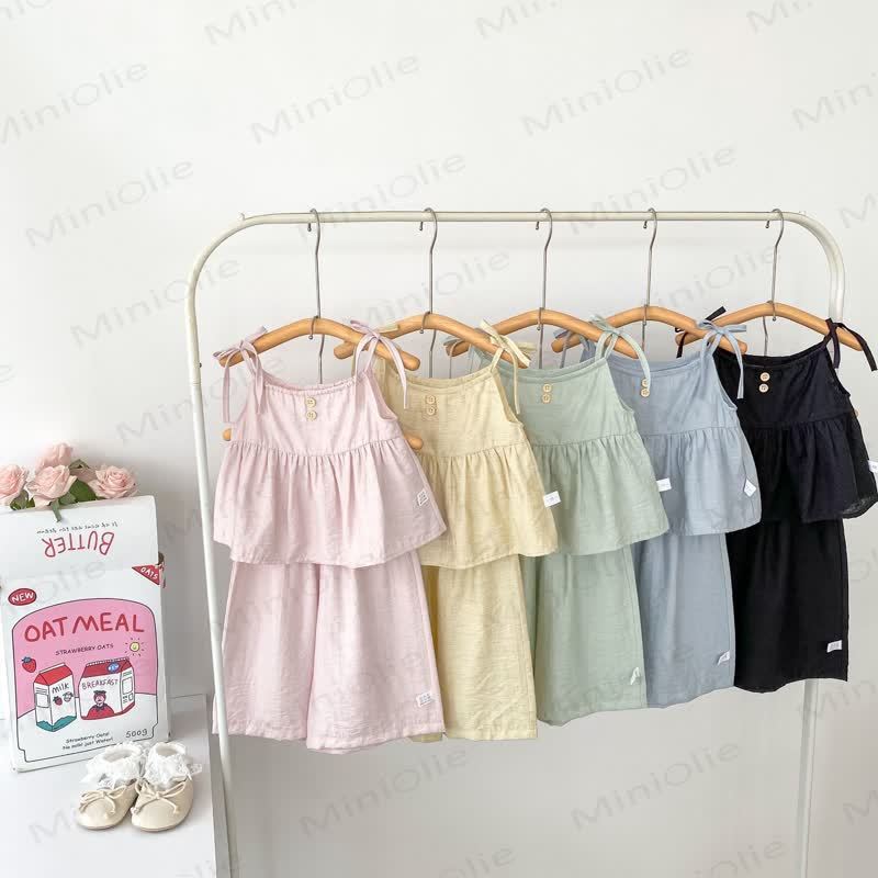 Set aus Tanktop und Schleifen mit Einfarbig für Baby und Kleinkind-Mädchen - image 1