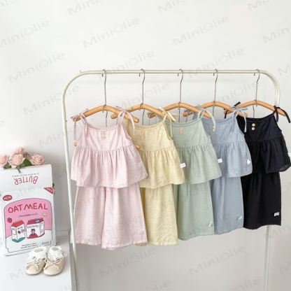 Set aus Tanktop und Schleifen mit Einfarbig für Baby und Kleinkind-Mädchen - image 1