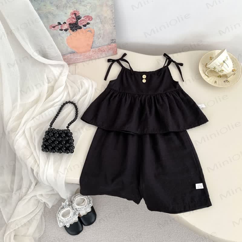 Set aus Tanktop und Schleifen mit Einfarbig für Baby und Kleinkind-Mädchen - Schwarz - 4-5J - image 3