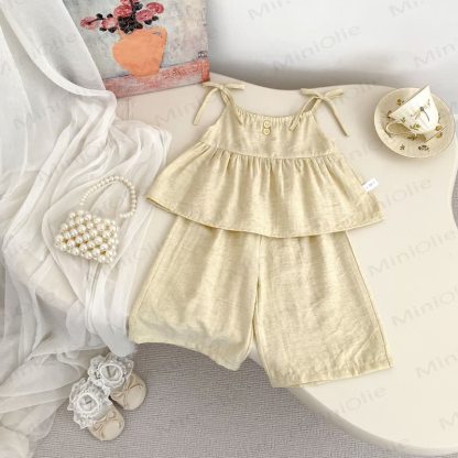 Set aus Tanktop und Schleifen mit Einfarbig für Baby und Kleinkind-Mädchen - Gelb - 4-5J - image 4