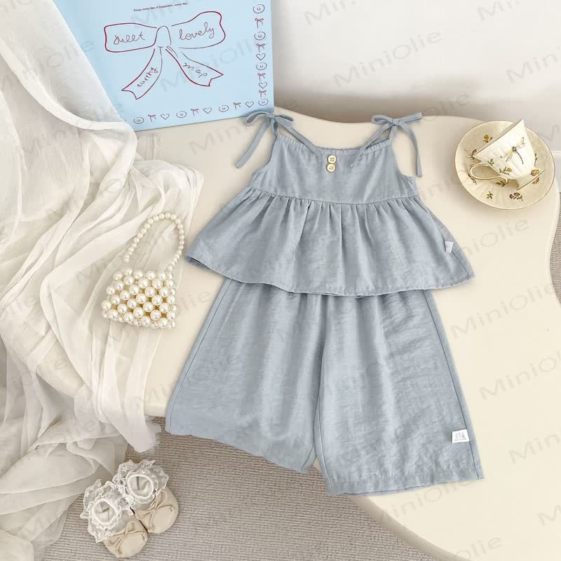 Set aus Tanktop und Schleifen mit Einfarbig für Baby und Kleinkind-Mädchen - Blau - 4-5J - image 5