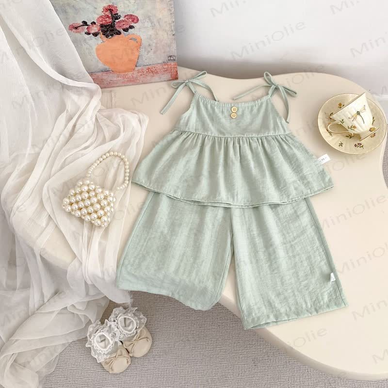 Set aus Tanktop und Schleifen mit Einfarbig für Baby und Kleinkind-Mädchen - Grün - 4-5J - image 6
