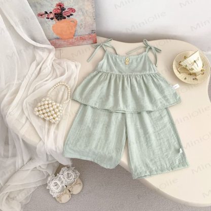 Set aus Tanktop und Schleifen mit Einfarbig für Baby und Kleinkind-Mädchen - Grün - 4-5J - image 6