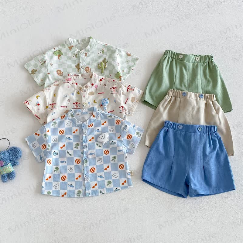 Baby Kleinkind-Jungen Plaid mit Karomuster oder Einfarbig Shorts - image 1
