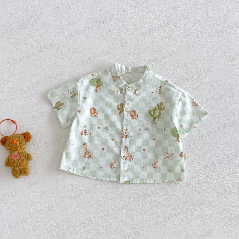 Baby Kleinkind-Jungen Plaid mit Karomuster oder Einfarbig Shorts - Grünes Hemd - 3-4J - image 3