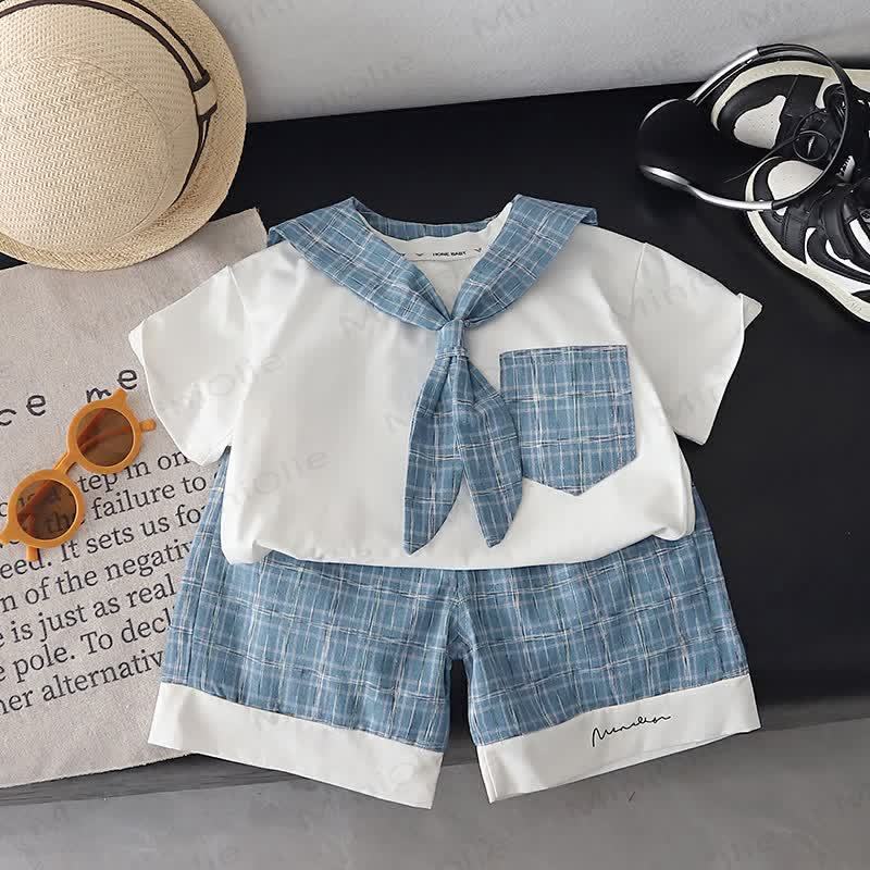 Set aus kariertem Plaid - T-Stück und Shorts für Kleinkind-Jungen) - Blau - 4-5J - image 2