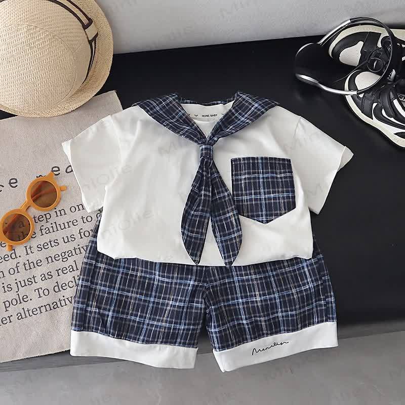 Set aus kariertem Plaid - T-Stück und Shorts für Kleinkind-Jungen) - Marineblau - 4-5J - image 3