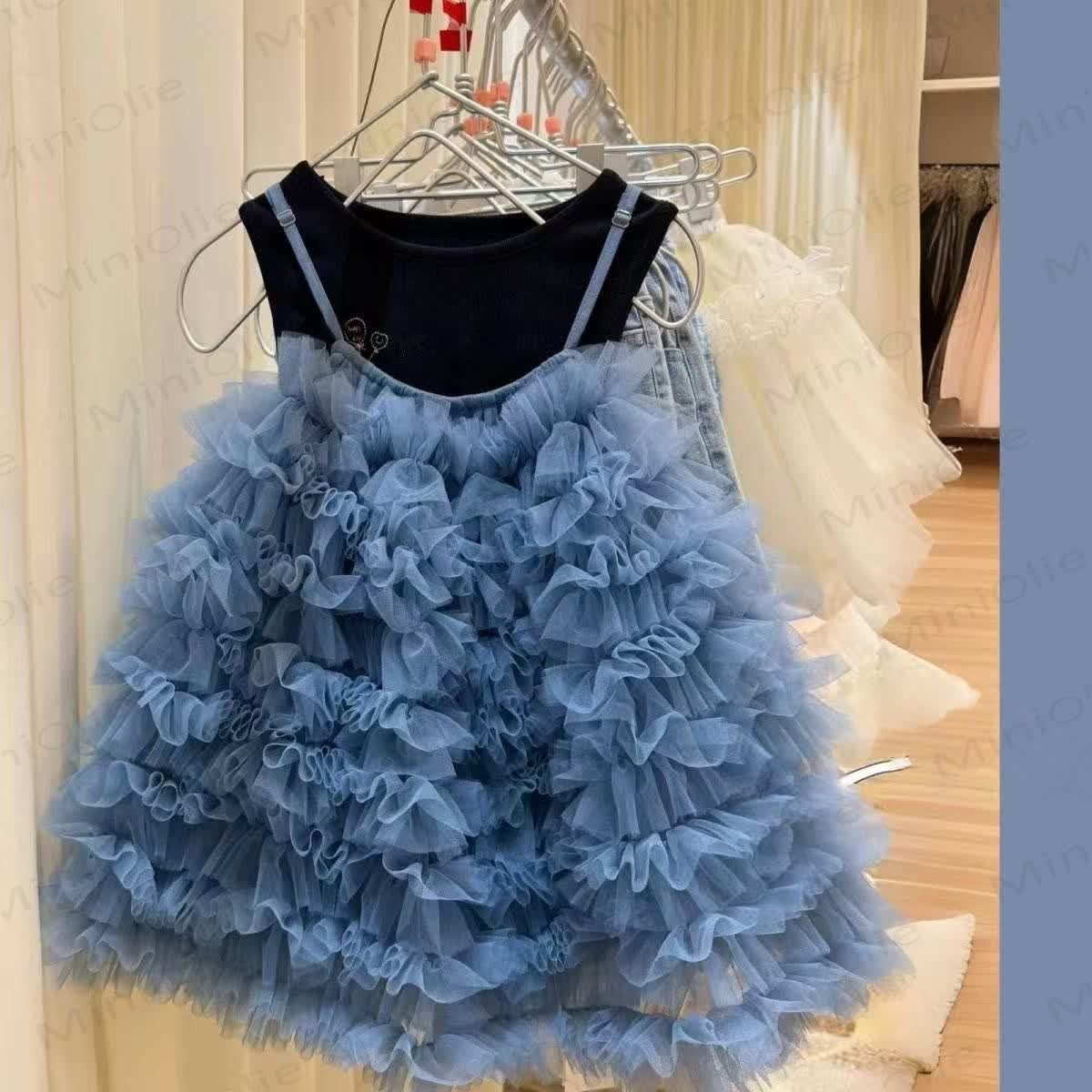 Set aus Blau Tüll und Weste für Kleinkind-Mädchen - Set aus Blau Kleid und Weste - 8-9J - image 1