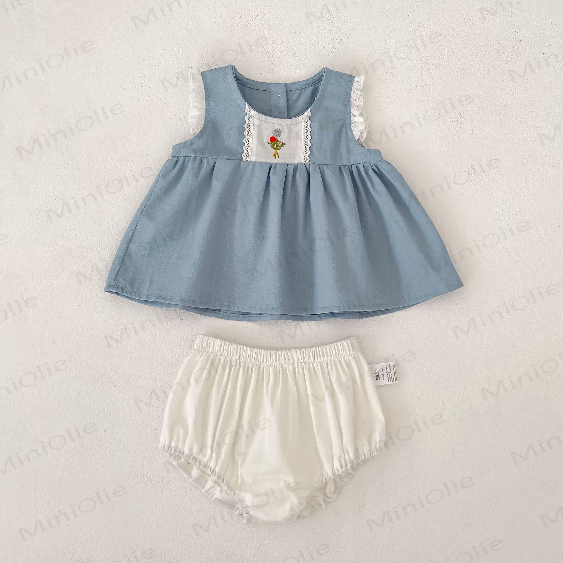 Baby Set aus Blumen Tanktop und Shorts oder Kleid - Set aus Blau Tanktop und Shorts - 3-4J - image 2