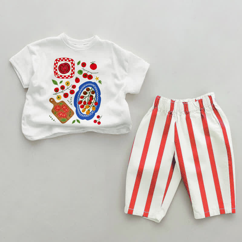 Baby , vertikal Streifen 2-teiliges Set - Weiß & Rot - 2-3J - image 1