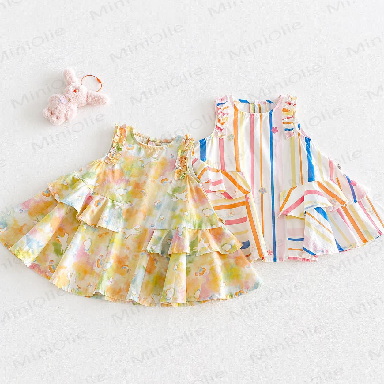 Baby Kleinkind-Mädchen Kleid mit Pony-Rüschen und Streifen - image 1
