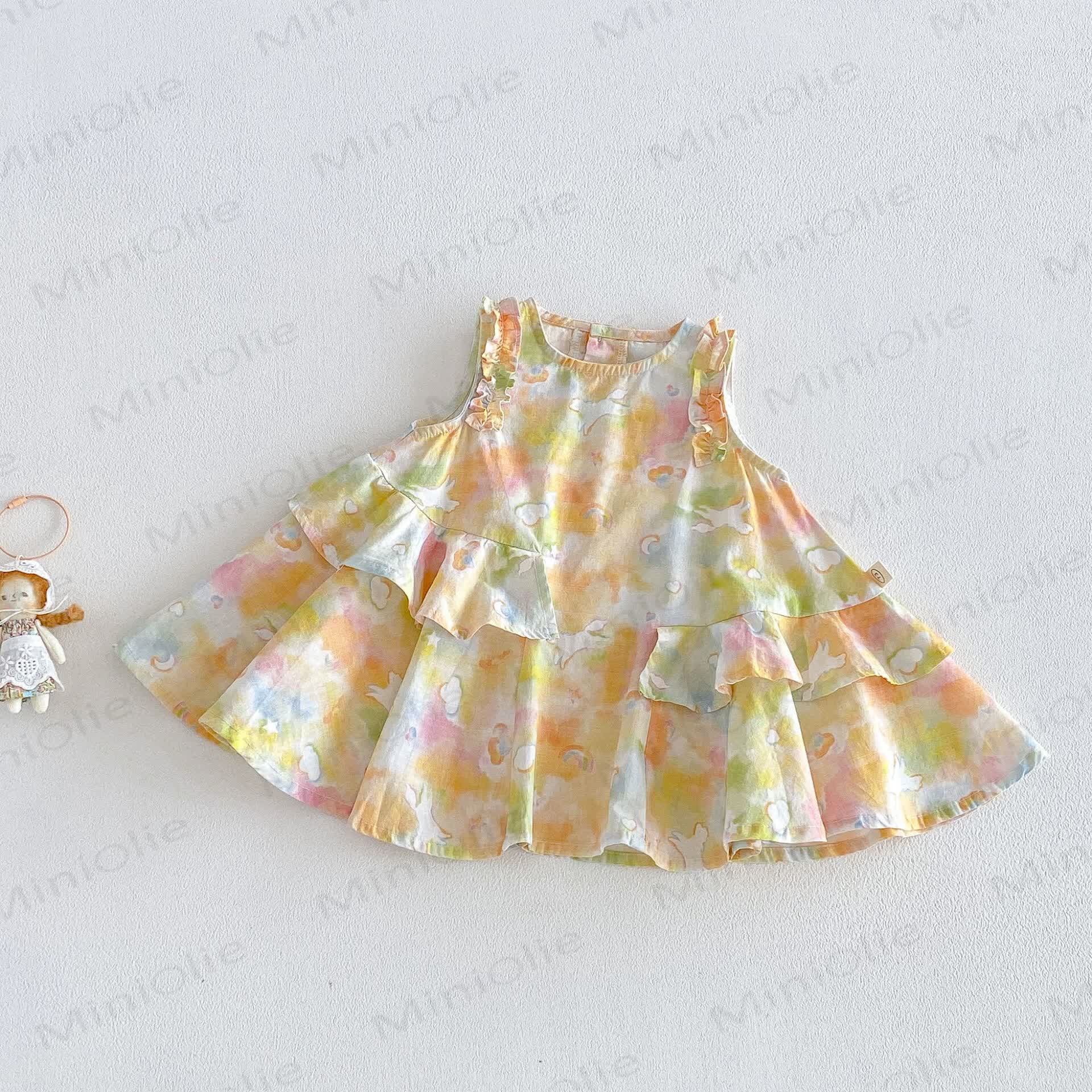 Baby Kleinkind-Mädchen Kleid mit Pony-Rüschen und Streifen - Gelb - 4-5J - image 2