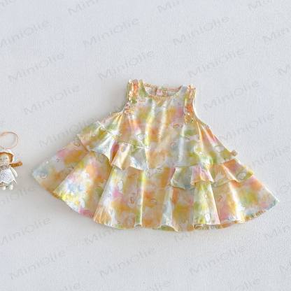 Baby Kleinkind-Mädchen Kleid mit Pony-Rüschen und Streifen - Gelb - 4-5J - image 2