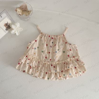 Baby Mädchen Tanktop mit bunten Punkt und Rüschen oder einfarbig weiße Hose - Beige - 2-3J - image 2