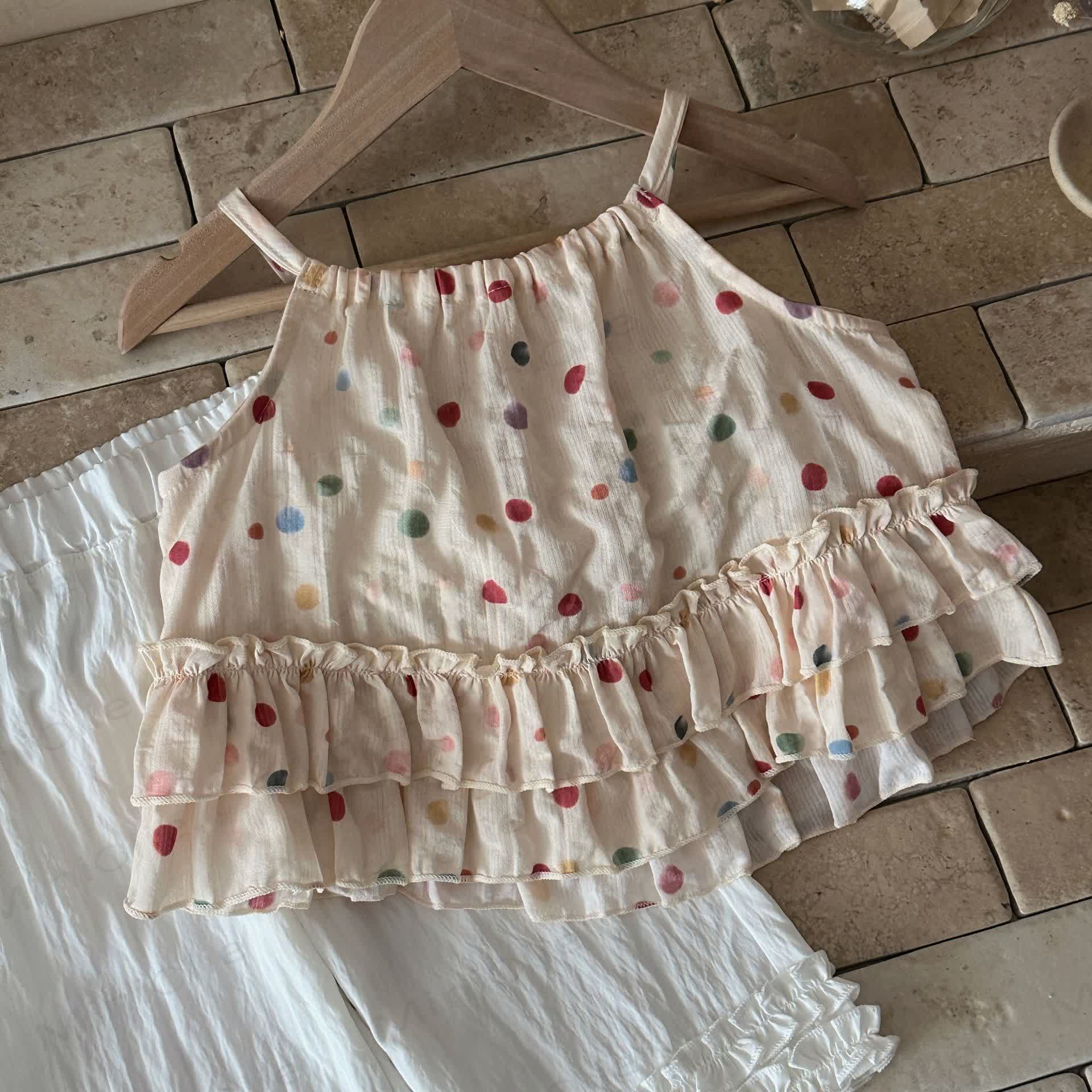 Baby Mädchen Tanktop mit bunten Punkt und Rüschen oder einfarbig weiße Hose - image 5