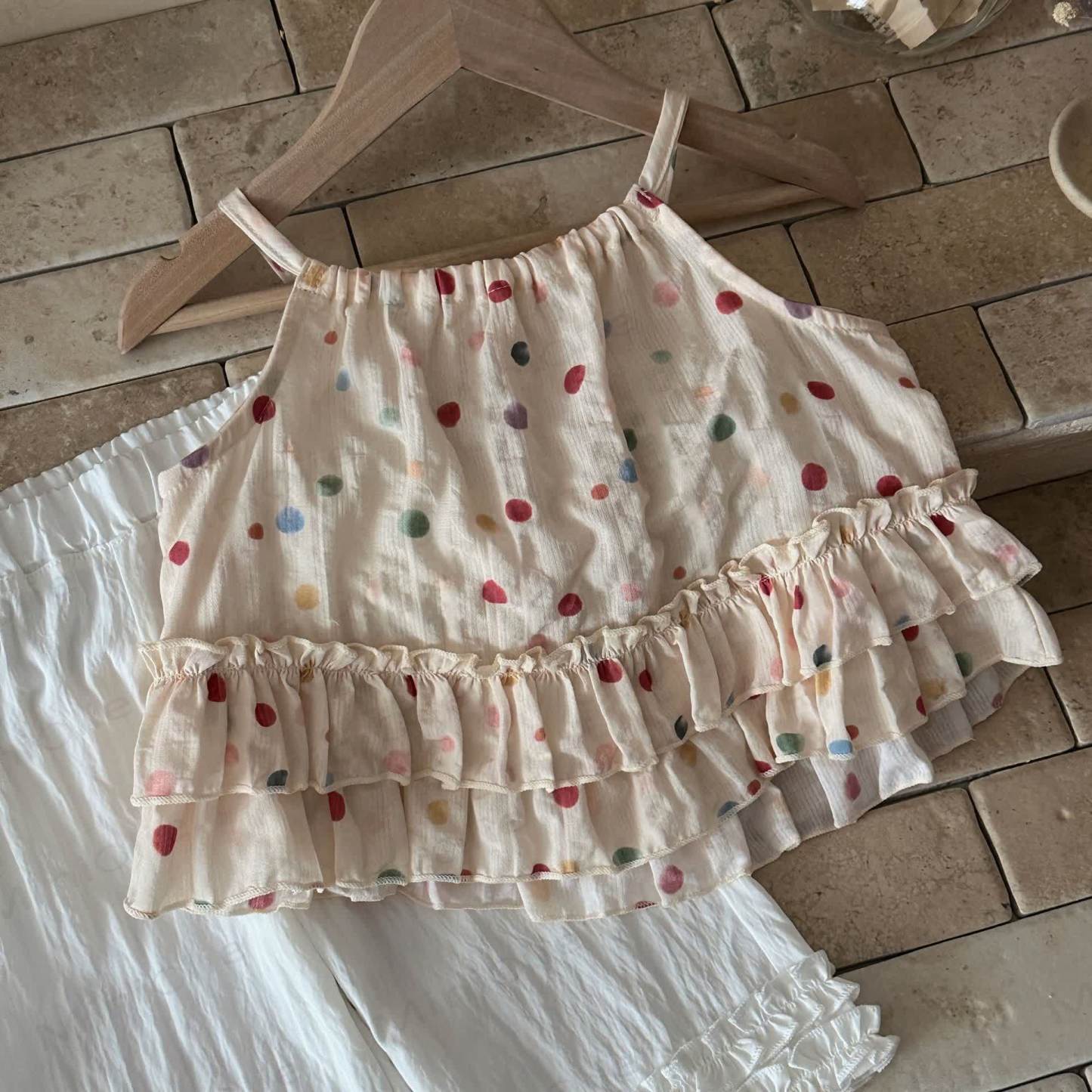 Baby Mädchen Tanktop mit bunten Punkt und Rüschen oder einfarbig weiße Hose - image 5