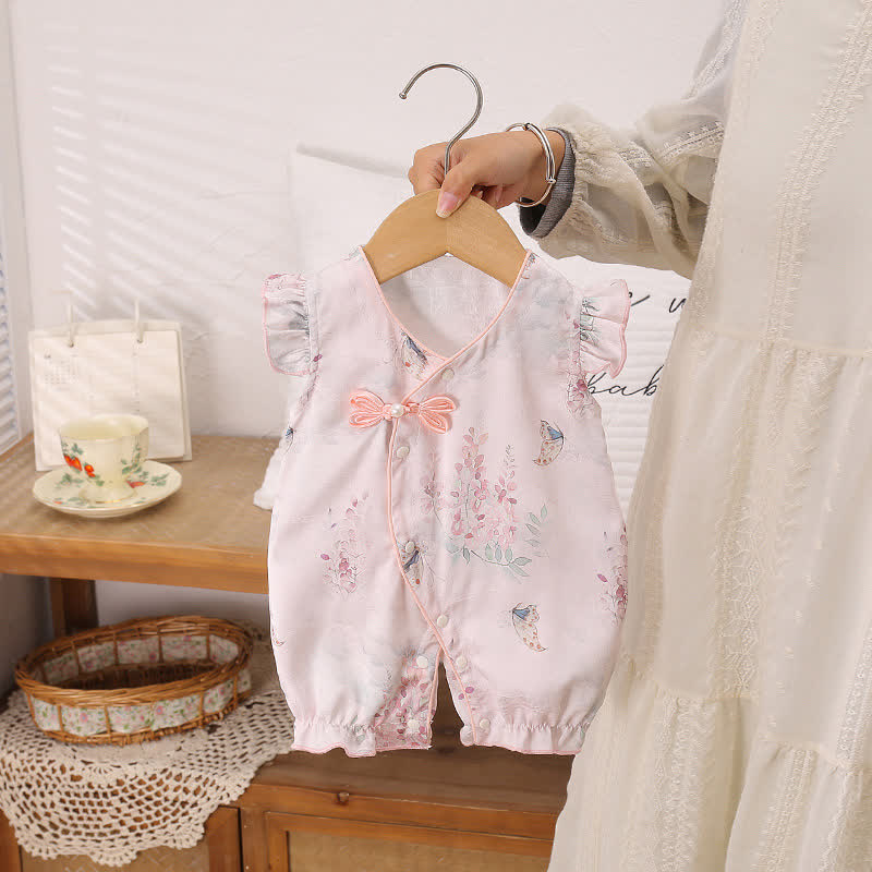 Ärmelloser Sommer Strampler für Baby und Mädchen mit Blumen und Rüschenbesatz - Lila - 12-18M - image 2