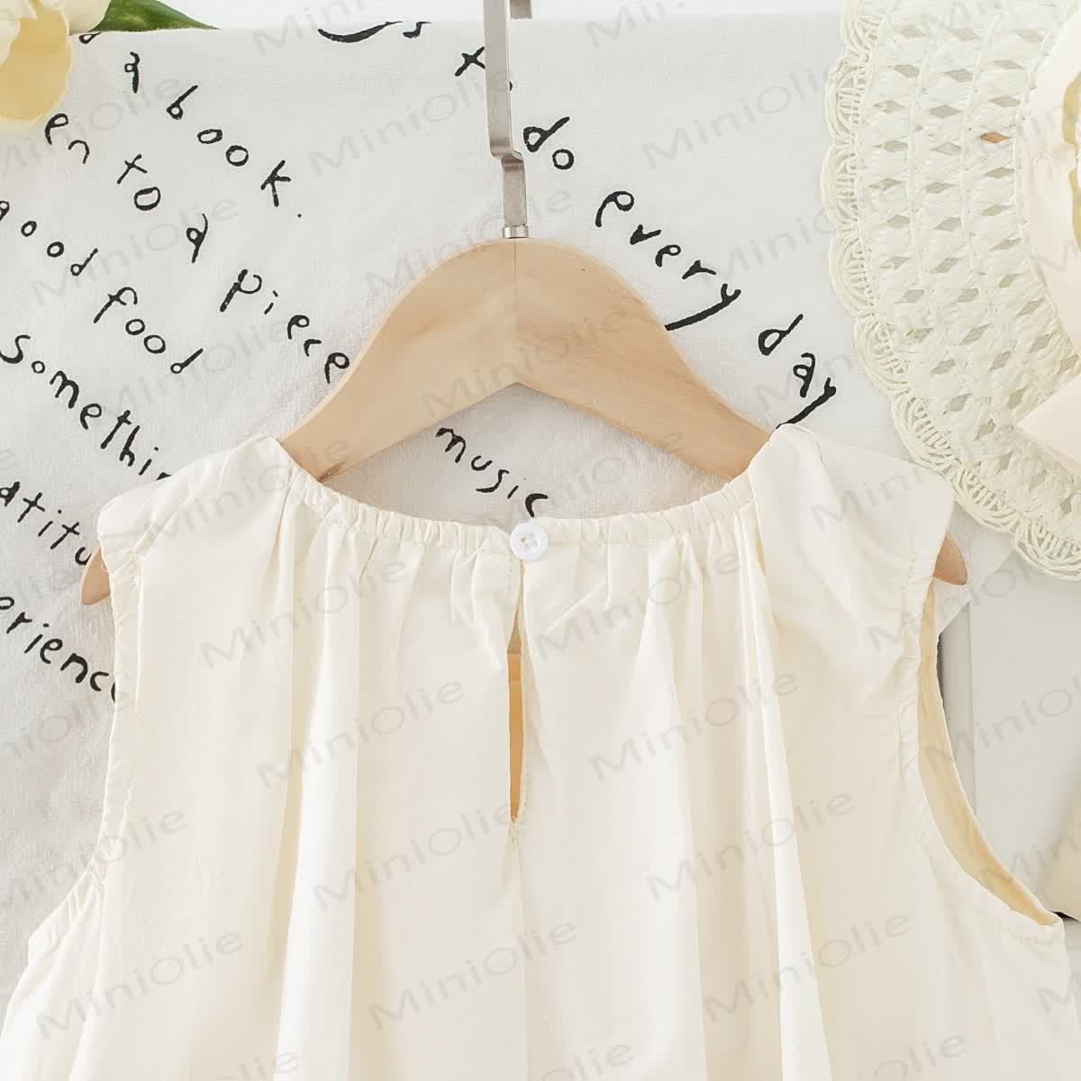 Beige, ärmelloses Kleid mit Schleife und Hut für Kleinkind-Mädchen - image 6