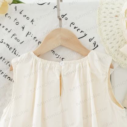Beige, ärmelloses Kleid mit Schleife und Hut für Kleinkind-Mädchen - image 6