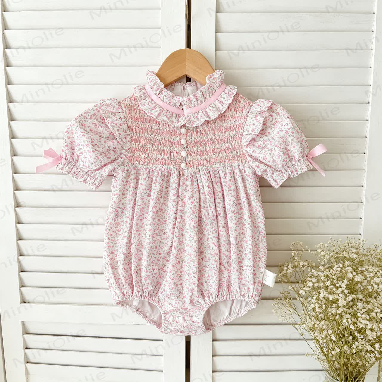 Baby Kleinkind-Mädchen Rosa Blumen oder Kleid mit Schleife, Strampler und Puffärmeln - Rosa Strampler - Strampler: 18-24M - image 2