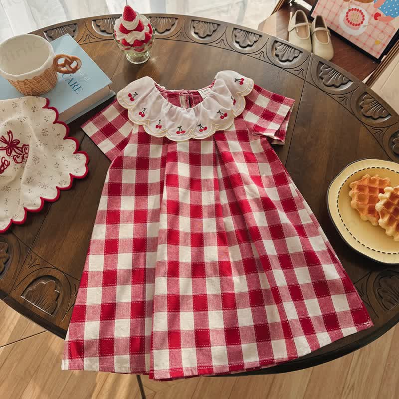 Kleid für Kleinkind-Mädchen mit Kirsche , rotem Gingham und kurzen Ärmeln - image 1