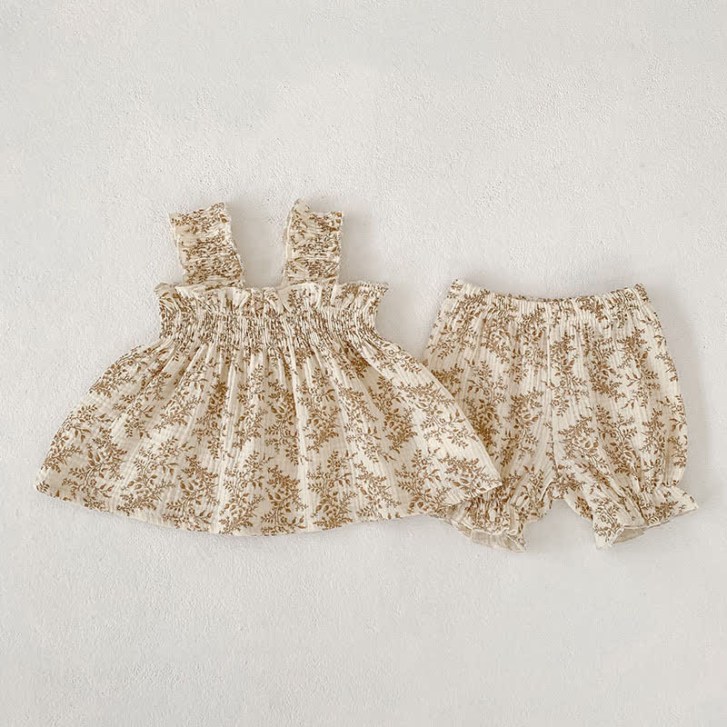 2-teiliges Set für Baby : Weiß/ Blumen Oberteil und Shorts mit Blumenmuster, Spitze und Shorts - Khaki - 2-3J - image 2