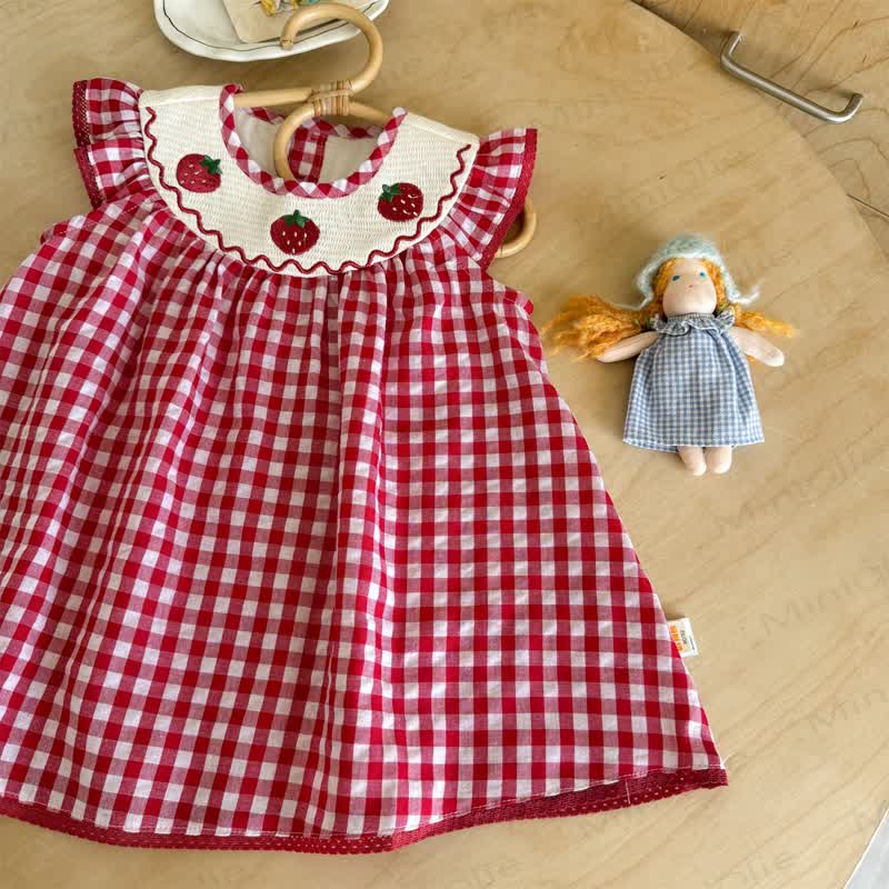 Ärmelloses Kleid für Kleinkind-Mädchen mit Erdbeere und Gingham -Karo - image 2