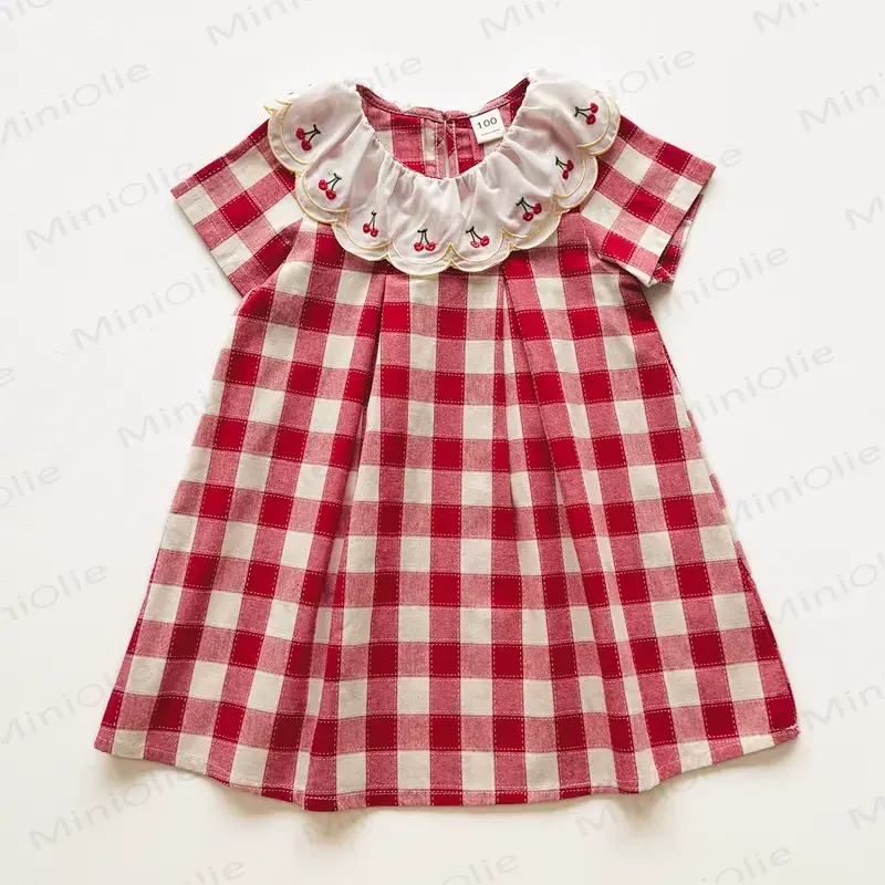 Kleid für Kleinkind-Mädchen mit Kirsche , rotem Gingham und kurzen Ärmeln - Rot - 8-9J - image 2