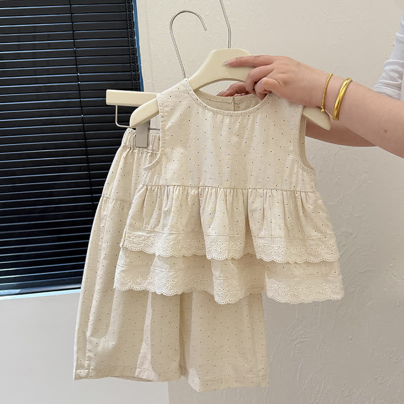 Zweiteiliges Set für Kleinkind : Ärmelloses Spitze und Hose - Beige - 8-9J - image 1
