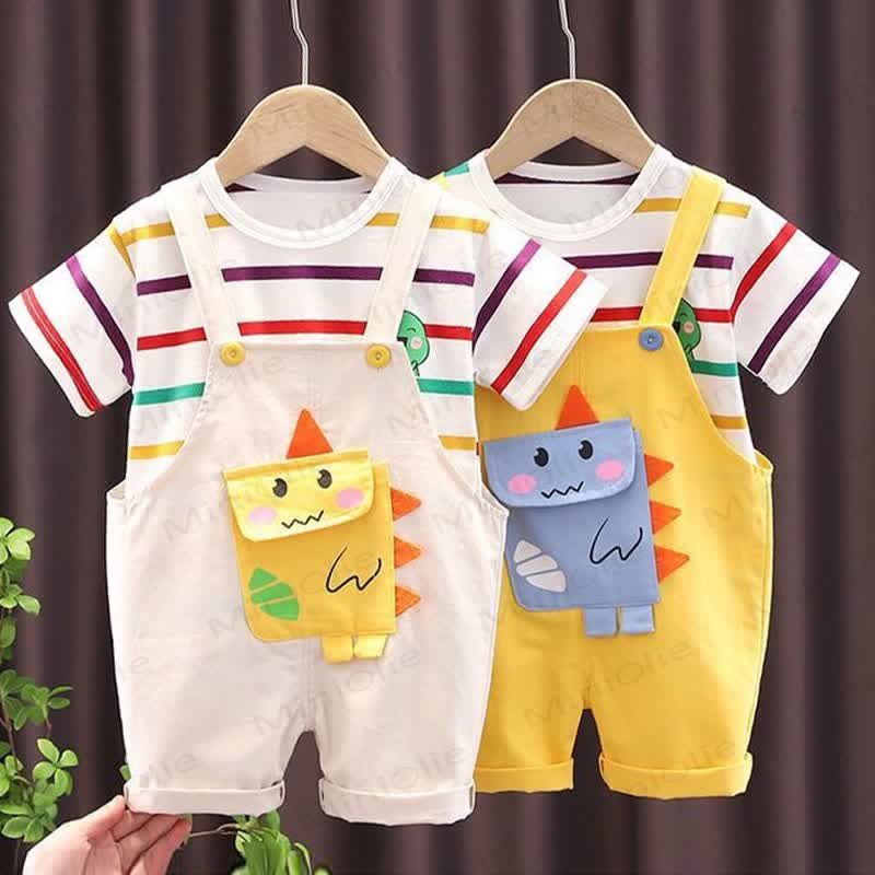 2-teiliges Set für Baby und Kleinkind-Jungen : Overall mit Dino -Print und Streifen T-Stück Shirt - image 1