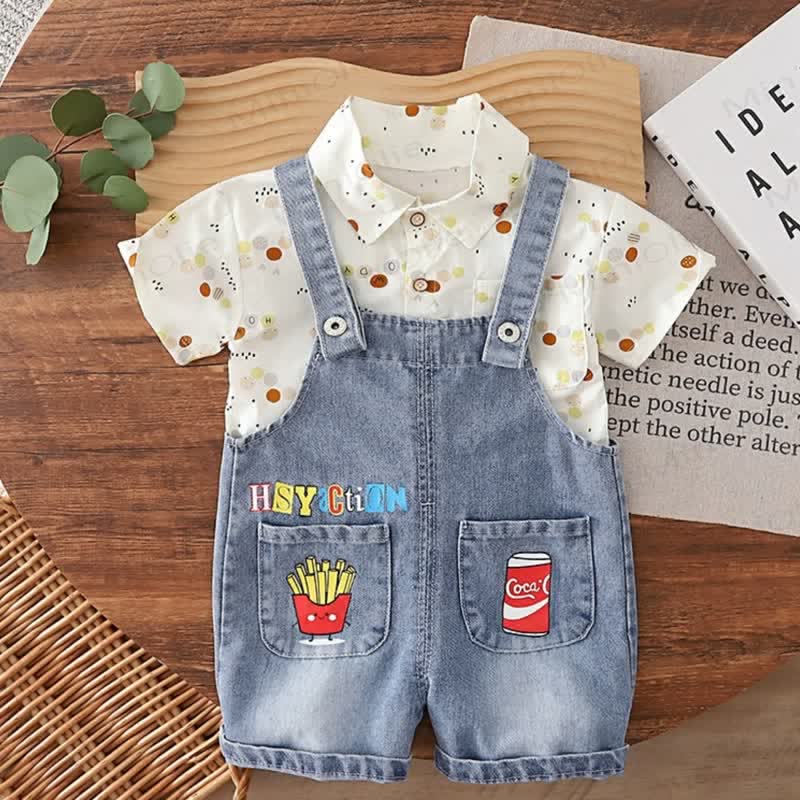 Overalls und T-Stück aus Denim , 2-teiliges Set mit Cartoon-Motiv - Blau Punkt - 4-5J - image 3