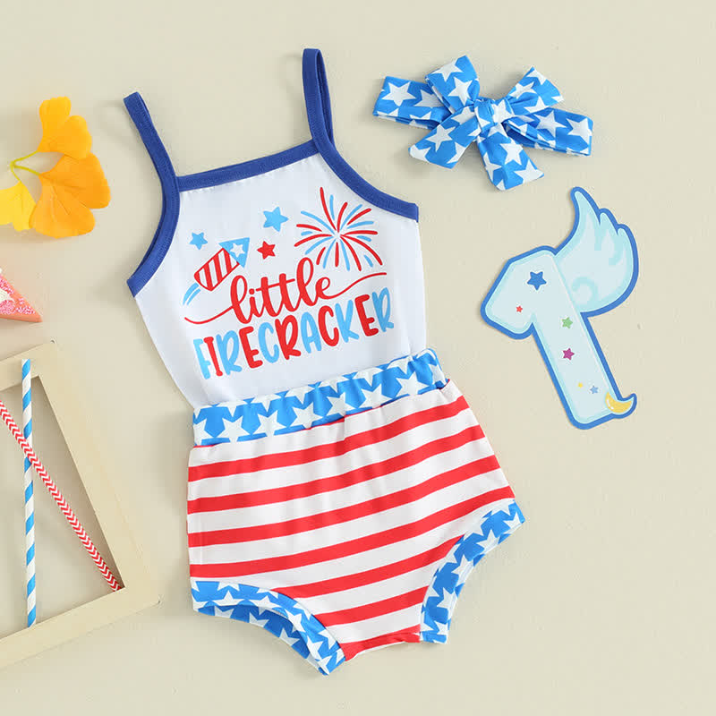MY 1ST FOURTH OF JULY/LITTLE FIRECRACKER Baby Bodysuit und Streifen Shorts 2-teiliges Set mit Stirnband - LITTLE FEUERWERFER - 12-18M - image 3