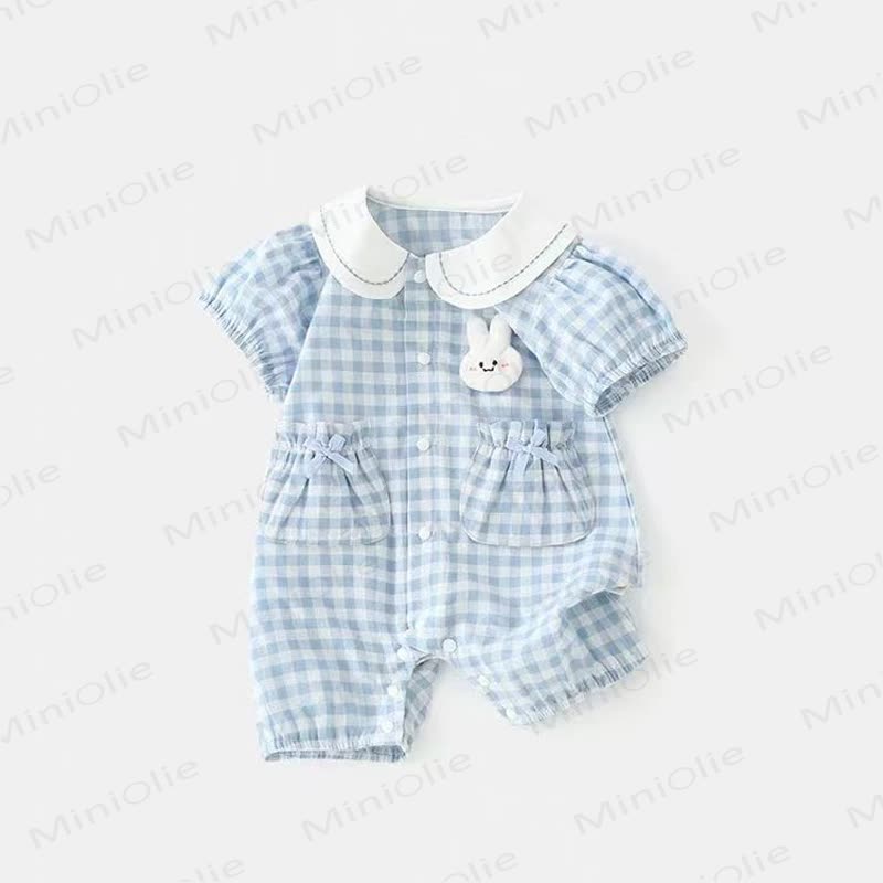 Baby Mädchen Peter Pan Kragen Hase Gingham Strampler - image 1