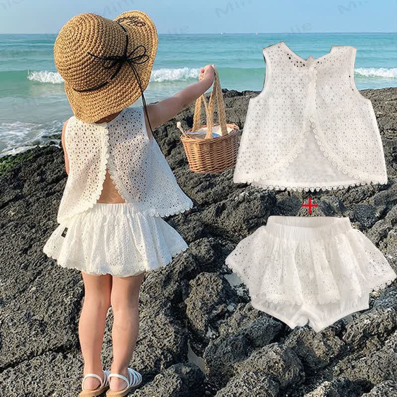 2-teiliges Set aus Rüschen Tanktop und Rock für Kleinkind-Mädchen - Weiß - 6-7J - image 1