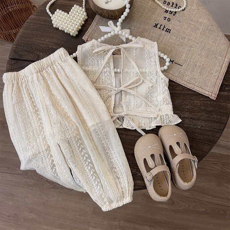 2-teiliges Set für Kleinkind-Mädchen : Tanktop mit Schleife und Hose - image 1