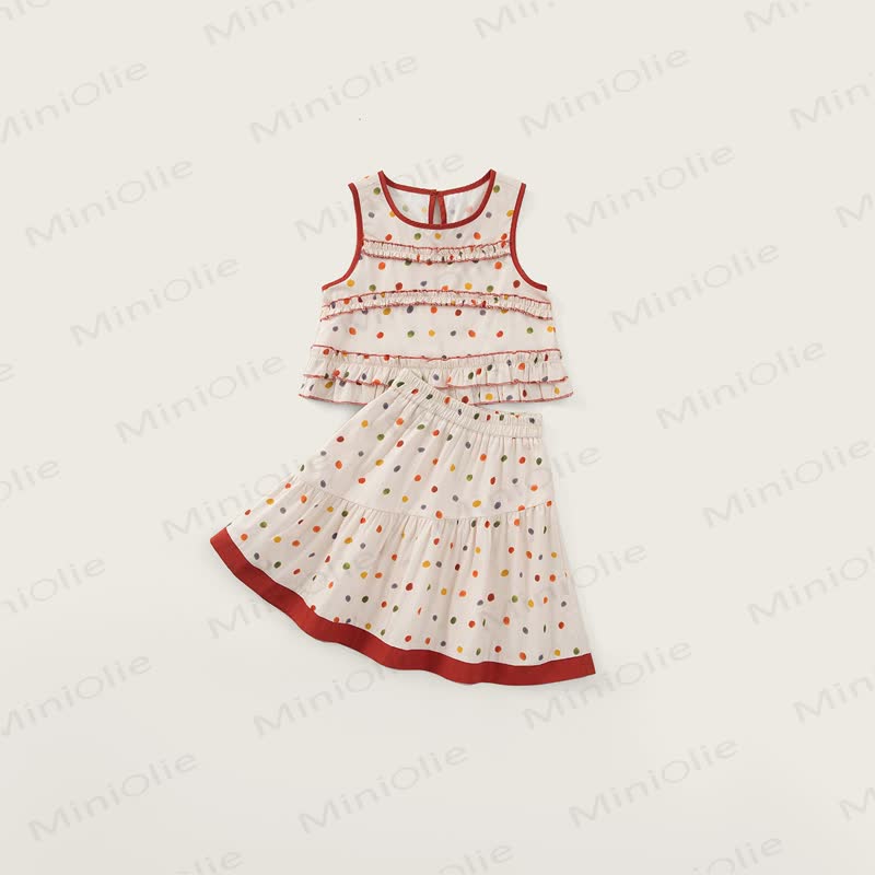 2-teiliges Set für Kleinkind-Mädchen: Punktmuster Rüschen Tanktop und Rock - Weiß - 8-9J - image 1