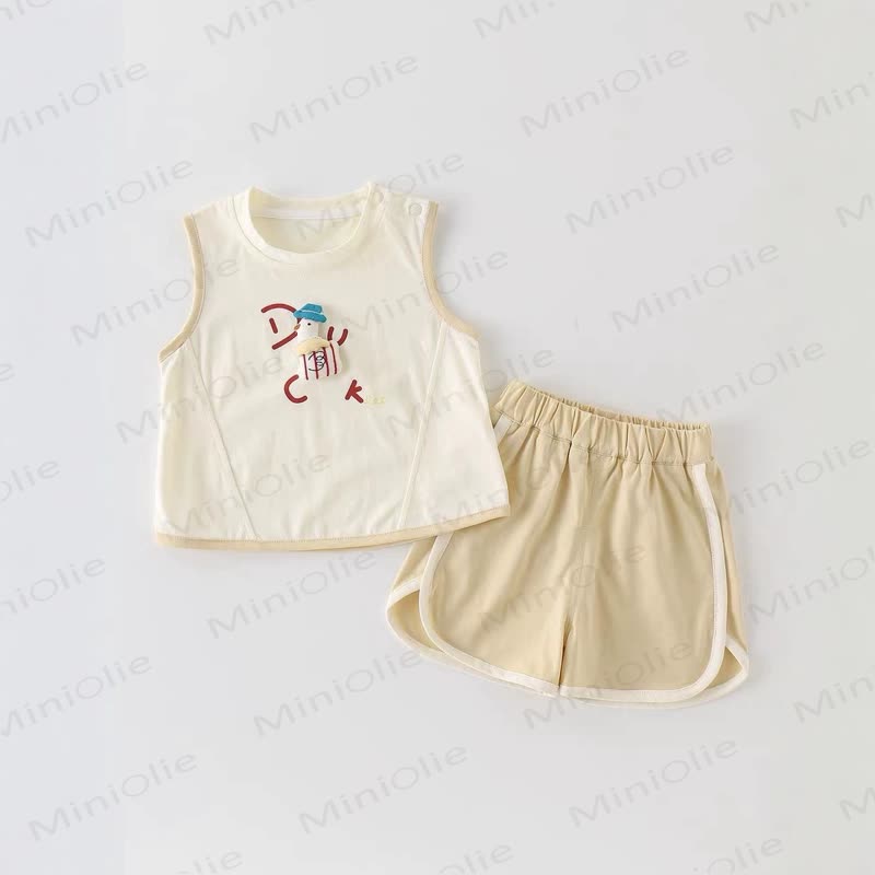 Baby DUCK Cartoon Tanktop und Shorts 2-teiliges Set - Beige - 3-4J - image 2