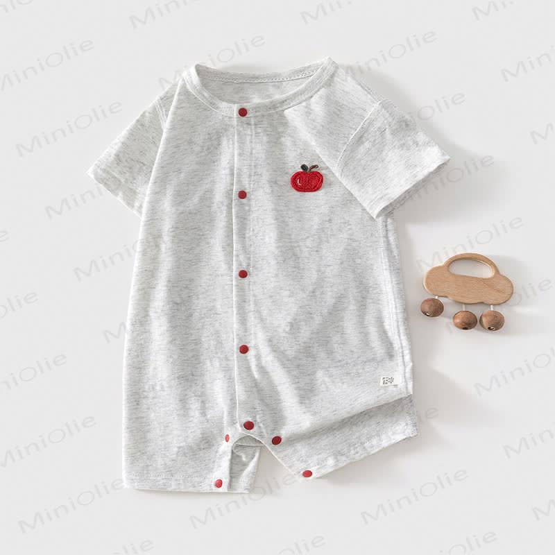 Baby Strampler aus gekämmter Baumwolle mit Apfelmuster und kurzen Strampler - Grau - 18-24M - image 1