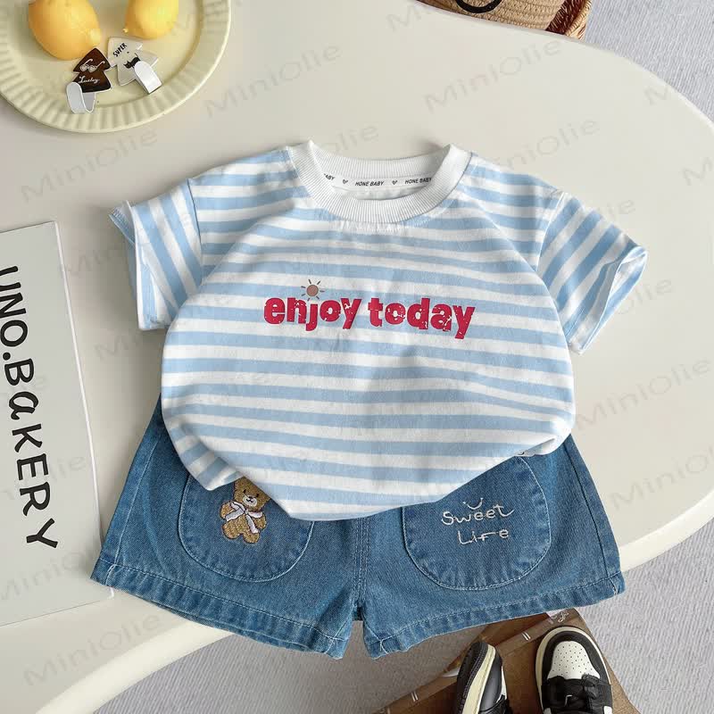 2-teiliges Set aus Streifen T-Stück und Shorts für Kleinkind - image 1