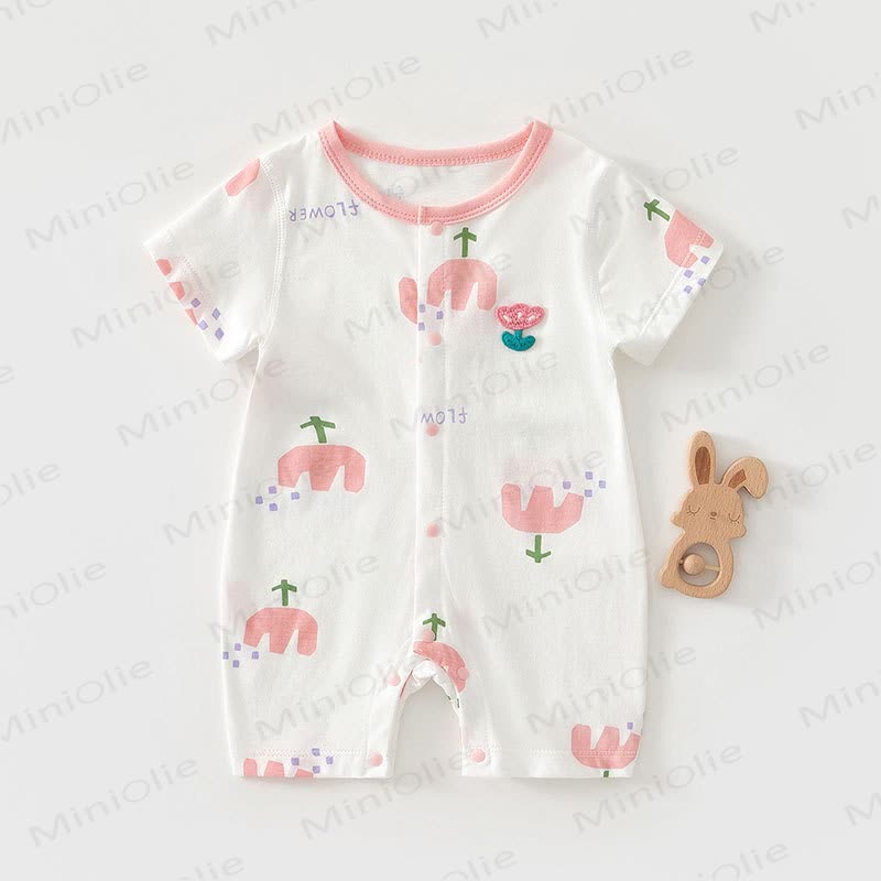Baby Strampler aus reiner Baumwolle mit Cartoon-Print - Rosa Tulpe - 18-24M - image 2