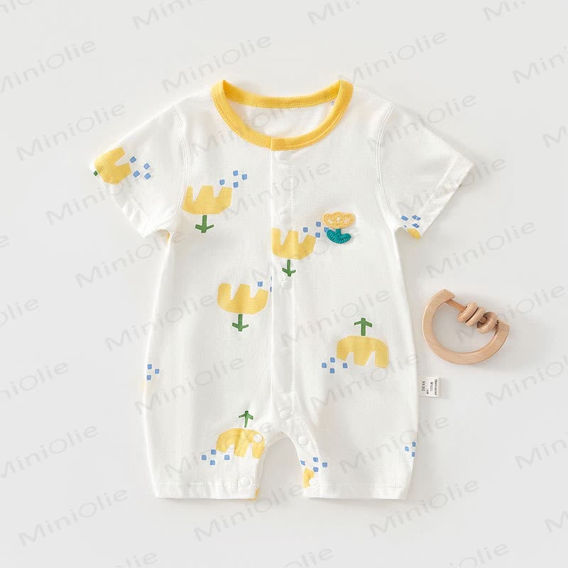 Baby Strampler aus reiner Baumwolle mit Cartoon-Print - Gelb Tulpe - 18-24M - image 1