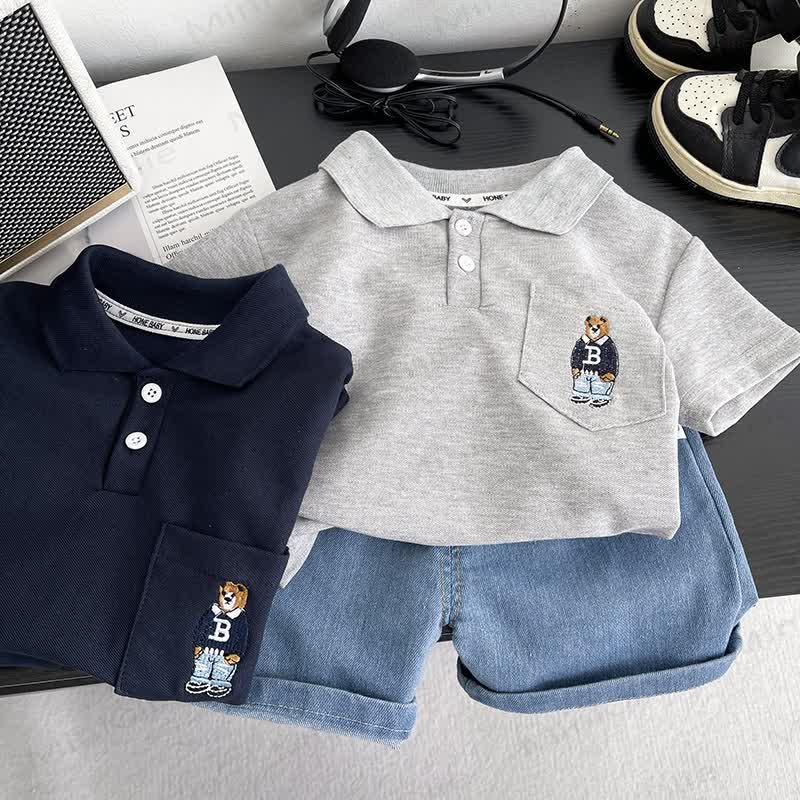 2-teiliges Set aus Shorts mit Bär und Denim für Kleinkind-Jungen - image 1