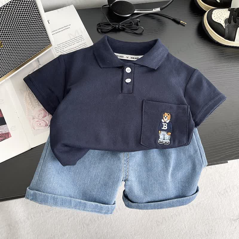 2-teiliges Set aus Shorts mit Bär und Denim für Kleinkind-Jungen - Marineblau - 4-5J - image 2